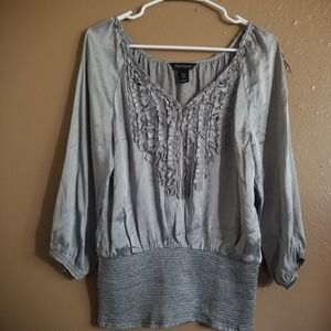 White House Black Market Womens Silk Smock Silver Blouse Size M